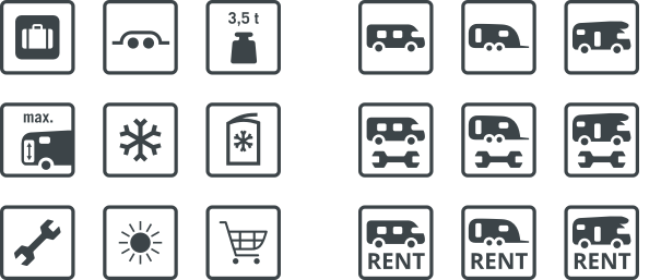 Hobby Icons mit WohnwagenThematik