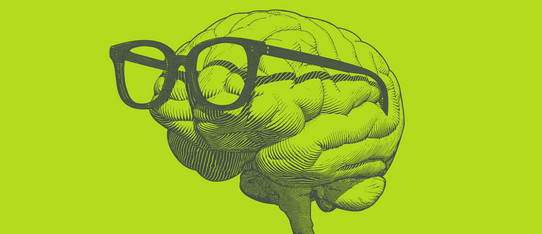 ein Gehirn mit Brille drauf mit grünem Farbfilter