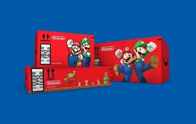 Zum 35. Geburtstag der Super-Mario Reihe haben Amazon und Nintendo einen Versandkarton gestaltet.